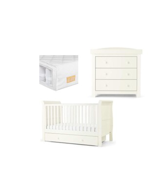 Mia 3 Piece Cotbed with Dresser Changer and Essential Pocket Spring Mattress Set